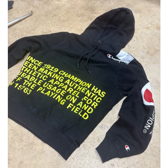 Champion 1919 Rare Men's Hoodie Pullover Thick Graphic Black Size Medium - Picture 2 of 15